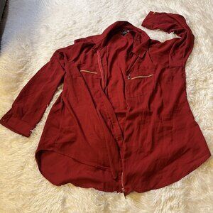 Miss lili Polyester 2XL Gold Accent Womens Red Long Sleeve Line Button Down